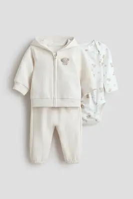 Ensemble 3 pièces en coton - Beige clair/animaux
