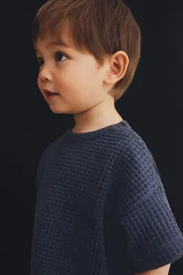 Ensemble 2 pièces en coton gaufré - Bleu marine