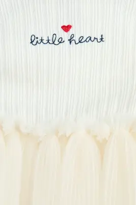 Robe en pointelle avec jupe en tulle - Crème/Little Heart