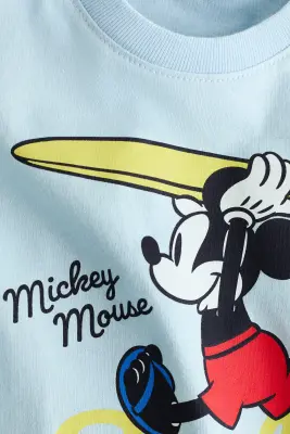 T-shirt imprimé en coton - Bleu clair/Mickey