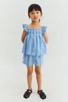 Ensemble 2 pièces en coton avec détails brodés - Bleu clair