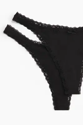 Lot de 5 strings Tanga en coton - Noir