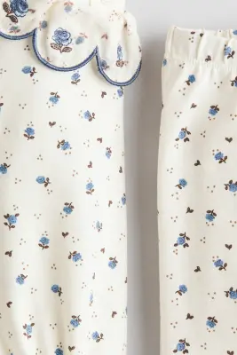 Ensemble 2 pièces en coton - Crème/fleuri
