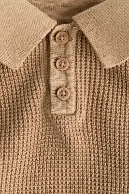 Polo en maille fine - Beige foncé