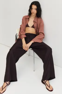 Pantalon chic à jambes larges - Marron foncé