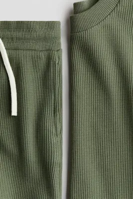 Ensemble 2 pièces en coton gaufré - Vert kaki