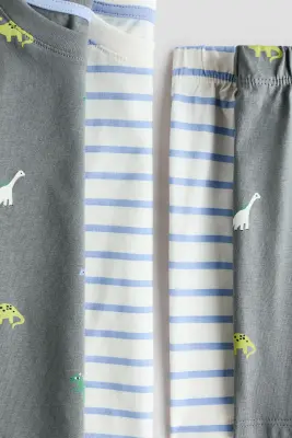 Lot de 2 pyjamas imprimés en coton - Gris/dinosaures