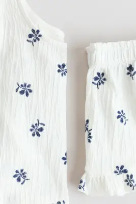 Ensemble 2 pièces à volants - Blanc/bleu/fleuri