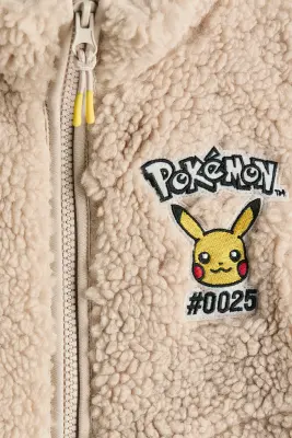 Veste sans manches en tissu Teddy bear avec motif - Beige/Pokémon
