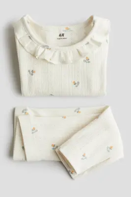 Ensemble 2 pièces en pointelle de coton - Crème/fleuri