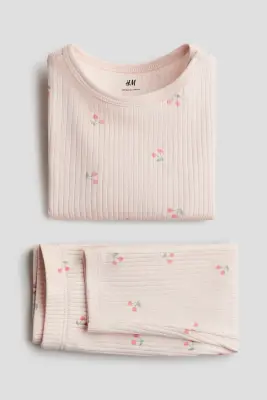 Ensemble côtelé en coton - Rose clair/cerises