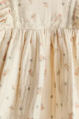 Cotton muslin bodysuit dress - Crème/fleuri