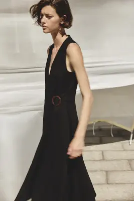 Robe portefeuille en lin mélangé - Noir