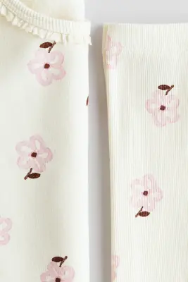 Ensemble 2 pièces en coton à motif - Beige clair/fleuri