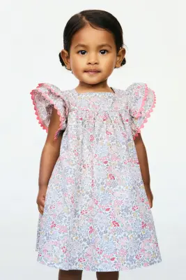 Ensemble 2 pièces robe et culotte en coton - Bleu clair/fleuri