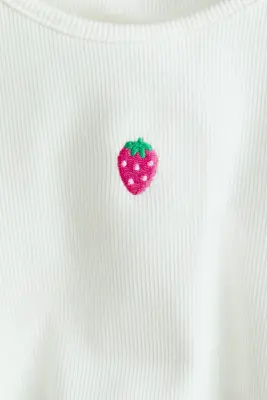 Top côtelé - Blanc/fraise