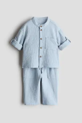 Ensemble 2 pièces en mousseline de coton - Bleu clair
