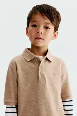 Polo en piqué avec motif brodé - Beige