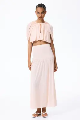 Jupe maxi en maille fine - Rose pêche