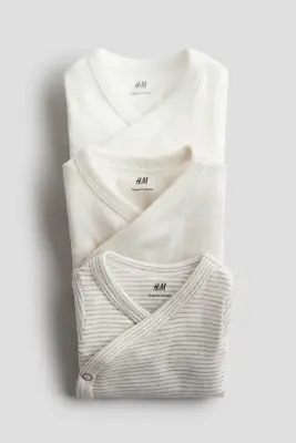 Lot de 3 bodies croisés - Beige clair/rayé