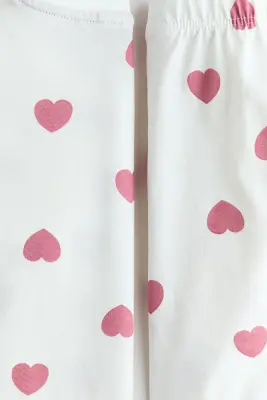 Pyjama en coton - Blanc/cœurs roses