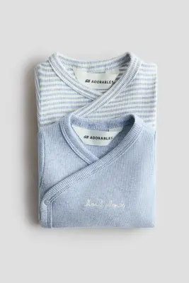 Lot de 2 bodies côtelés à fermeture croisée - Bleu clair/Tout doux