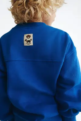 Print-motif brushed-inside sweatshirt - Bleu/North Bear Club