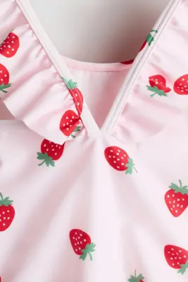 Maillot de bain volanté - Rose clair/fraises