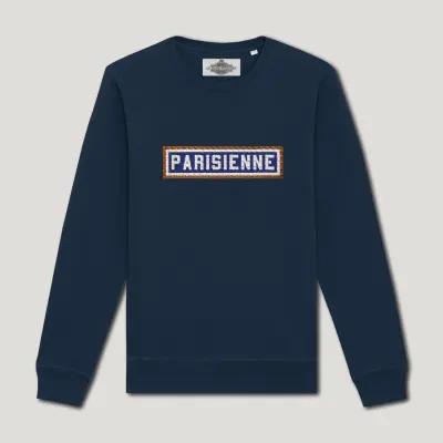 SWEAT-SHIRT COTON BIO BRODÉ - PARISIENNE - NAVY