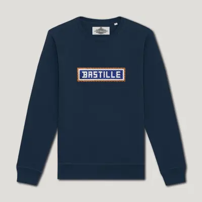 SWEAT SHIRT COTON BIO BRODÉ - BASTILLE - NAVY