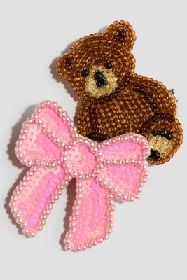 Lot de 2 barrettes avec perles fantaisie - Rose/nounours