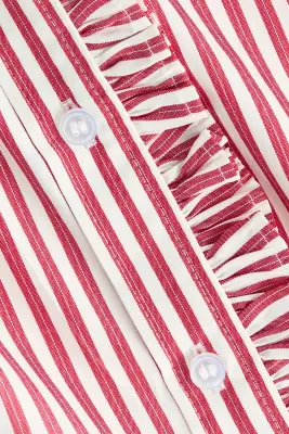 Blouse volantée à boutons - Rouge/rayé