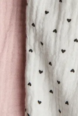Lot de 2 pantalons en mousseline de coton - Rose clair/cœurs