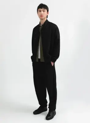 Kimono Bomber Jacket in Black Fine Stripe Serge