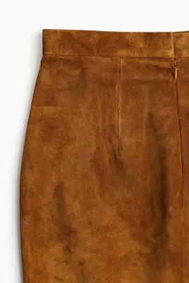 Jupe crayon en cuir velours - Marron