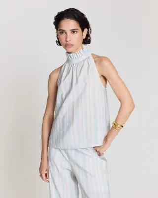 Top Leonora rayures onde fond blanc