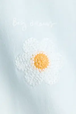 T-shirt en coton avec détails brodés - Bleu clair/cerises