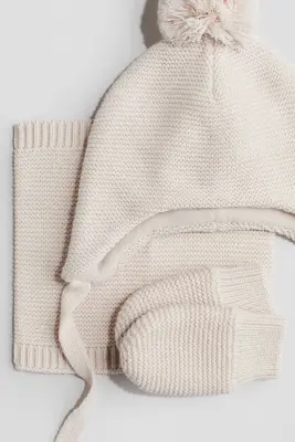 Ensemble 3 pièces en maille - Rose ancien clair