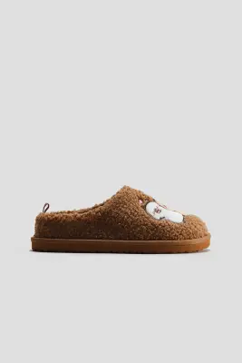 Chaussons en tissu Teddy bear avec motif brodé - Beige foncé/CapyFun