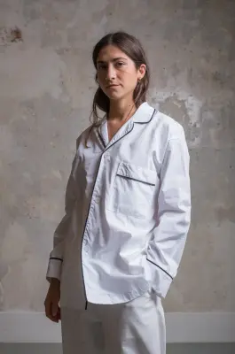Toujours – Pajama Shirt Cotton Poplin Cloth – White