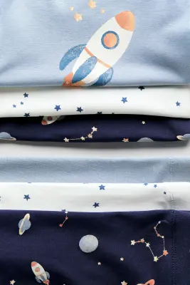 Lot de 3 pyjamas imprimés en coton - Bleu/espace