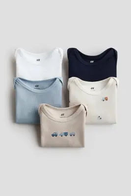 Lot de 5 bodies à manches longues - Bleu/véhicules