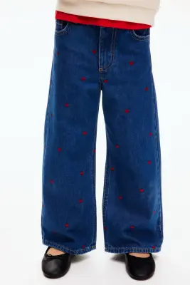 Wide Leg Jeans avec motifs - Bleu denim/cœurs