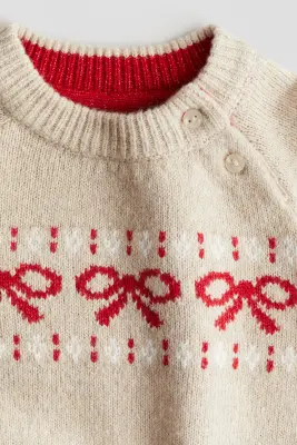 Pull en maille jacquard - Beige clair/nœuds