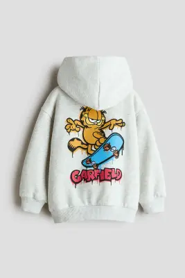 Hoodie à l'intérieur brossé avec motif imprimé - Gris clair chiné/Garfield