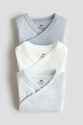 Lot de 3 bodies croisés - Bleu ancien clair/rayé