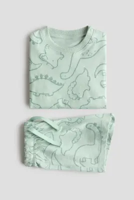 Ensemble 2 pièces en coton - Vert clair/dinosaures