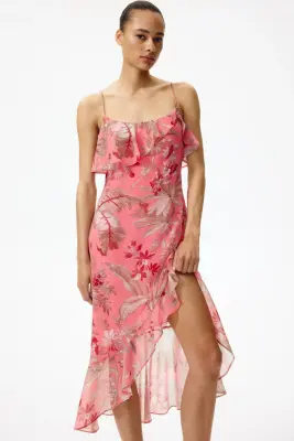 Robe volantée à bretelles fines - Rose/fleuri