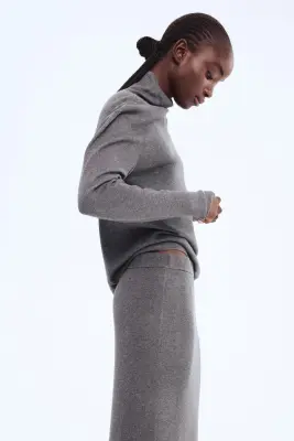 Jupe tube en maille fine - Gris foncé chiné