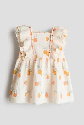 Ensemble 2 pièces en mousseline de coton - Crème/citrons